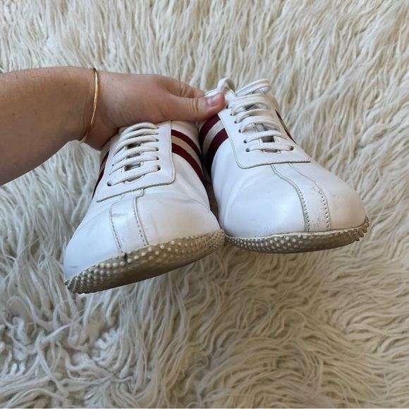 BALLY Men’s Freenew Textile-Stripe White Calf Leather Low Top Sneakers Size 9 - Picture 4 of 12